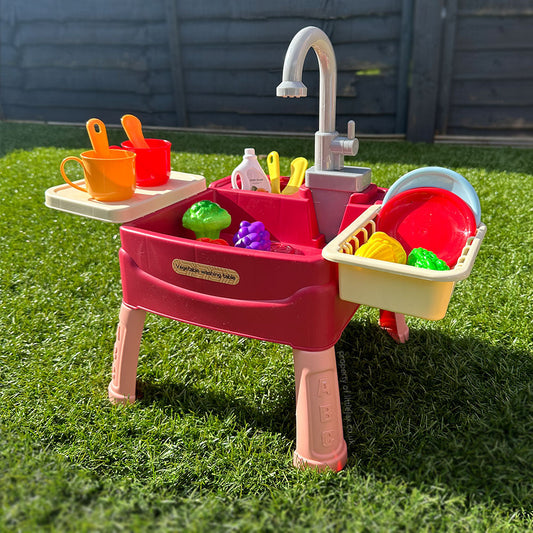Juego de Lavabo Interactivo para Niños con Grifo de Agua Circulante y 19 Accesorios para Diversión de Juego de Rol
