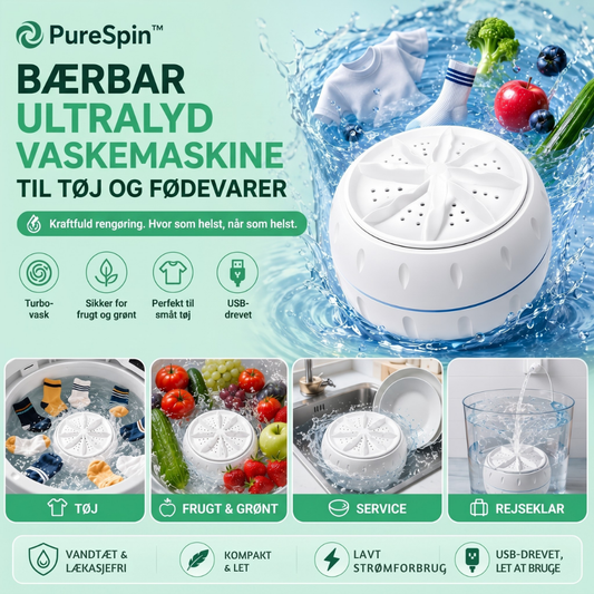 PureSpin™ – Limpiador Ultrasónico Portátil para Ropa y Alimentos
