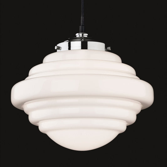 Luz Colgante de Vidrio Opalino Art Deco Saturn de 29 cm