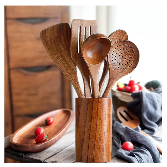 ChefEase™ - Conjunto de utensilios de cocina esenciales de madera de 9 piezas