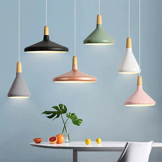 MacaronLumi: Lámpara colgante de diseño de aluminio en colores macarón y casquillo E27 – para comedor y área de café