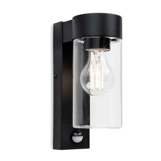 Luz de Pared Exterior con Sensor PIR de Cilindro de Vidrio Avant, Negro