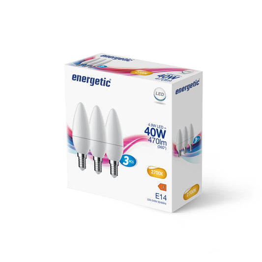 C35 | E14 | 470lm | 2700k (40w eqv) (Paquete de 3)