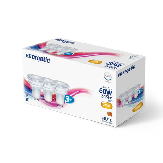 Bombilla LED GU10 4.7w 345lm Blanco Cálido 2700k - Paquete de 3 (equivalente a 50w)