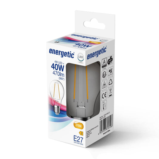 Bombilla LED de Filamento E27 GLS 4w 470lm Blanco Cálido 2700k (equivalente a 40w)