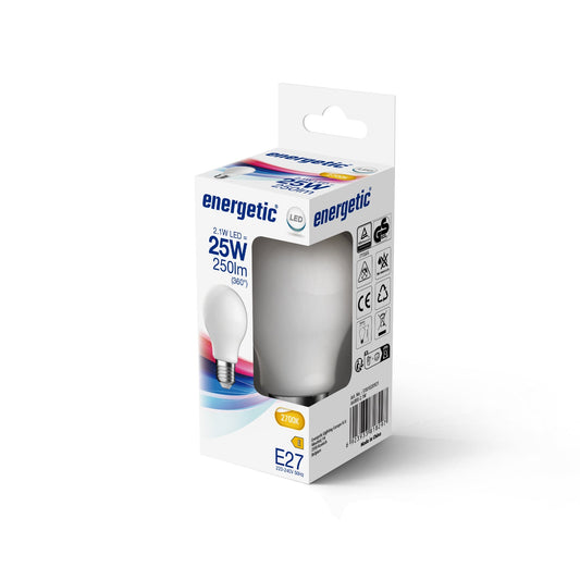 A60 | E27 | Vidrio Lechoso | 250lm | 2700k (25w eqv)