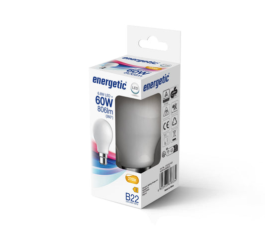 A60 | B22 | Vidrio Lechoso | 806lm | 2700k (equivalente a 60w)