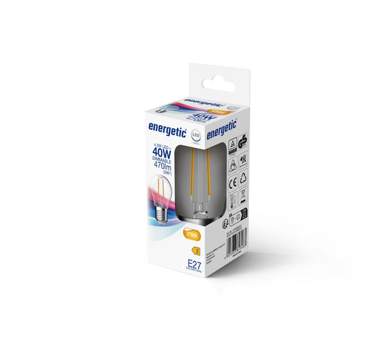 E27 4.8w 470lm G45 Bombilla LED Filamento Blanca Cálida Regulable