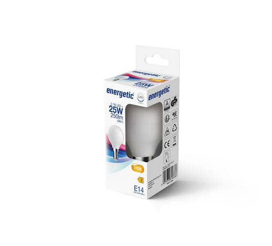 G45 | E14 | Vidrio Lechoso | 250lm | 2700k (equiv. 25w)