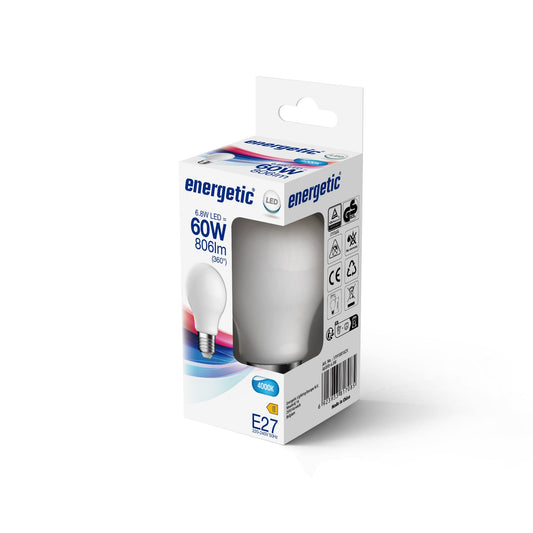 A60 | E27 | Vidrio Lechoso | 806lm | 4000k (equiv. a 60w)