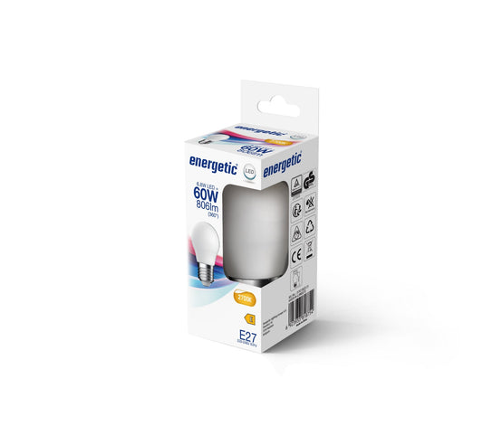 G45 | E27 | Vidrio Lechoso | 806lm | 2700k (equivalente a 60w)