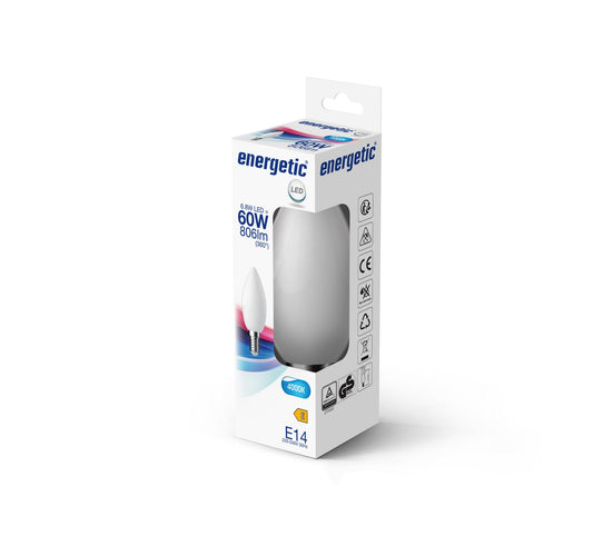 C35 | E14 | Vidrio Lechoso | 806lm | 4000k (equivalente a 60w)