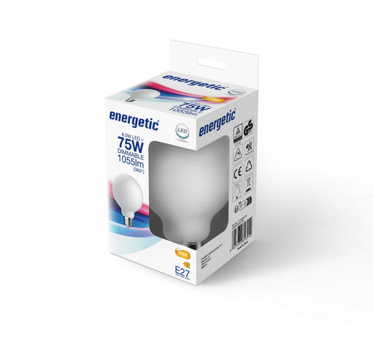 G95 | E27 | Vidrio Lechoso | 1055lm | 2700k | Regulable (75w eqv)