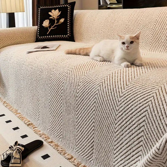 Funda para Sofá LumiWeave Luxe Herringbone – Protección Elegante para un Interior Atemporal