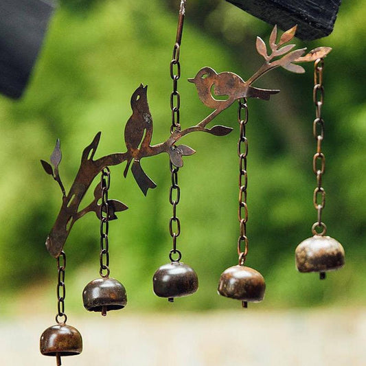 Móvil con motivo de pájaro | Carillón hecho a mano de hierro | Decoración para jardín, balcón y terraza