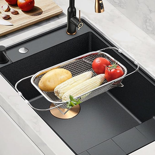 ¡Mejora tus habilidades culinarias con la versátil cesta de desagüe plegable de acero inoxidable!