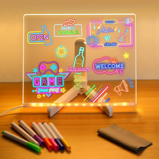 Tablero de Mensajes Acrílico LED Brillante - Tablero de Dibujo Borrable USB para Niños, Perfecto para Regalos de Cumpleaños y Publicidad en Bares