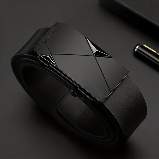 Cinturón de Cuero Genuino para Hombre con Hebilla Automática – Cinturón de Cuero de Vaca Ajustable Clásico