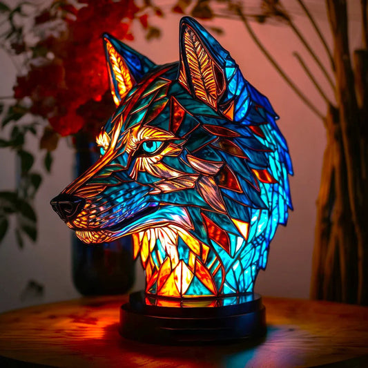 Lámpara de mesa Tiffany de vitral | Motivo animal hecho a mano | LED de cambio de color | Vidrio & Metal