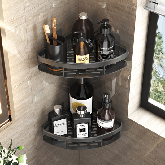 AluStark: Estante de pared para baño – estante de esquina de aluminio moderno, multifuncional y ahorrador de espacio sin perforaciones para la organización del baño