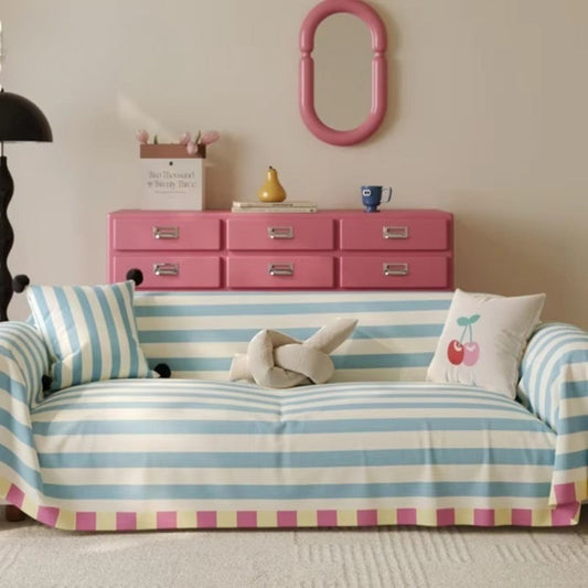 AtelierPastell: Funda de sofá en estilo pastel con rayas de colores y calidad fácil de cuidar – para sofá y sillón