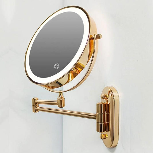 AuriView: Espejo de Maquillaje LED Recargable Dorado con Aumento – Para Baños y Tocadores