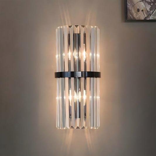 AuroraSteel: Aplique de cristal moderno de acero inoxidable – elegante y brillante para salas de estar y pasillos