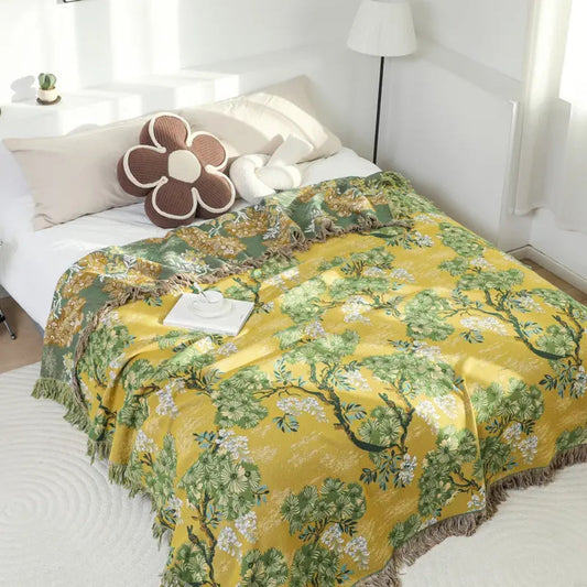 Blatt-Charm: Manta de algodón acogedora con diseño de morera y estructura ligera – para sofá y cama