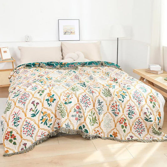 BlütenDiamant: Mantas de algodón en estilo jacquard con apariencia reversible bicolor y ligera textura – para sofá y cama