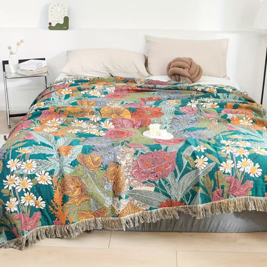Manta Bohemia de Patchwork con Flecos