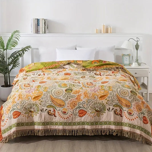 BohoLiva: Manta de algodón Boho – Manta reversible con flecos para sofá y cama
