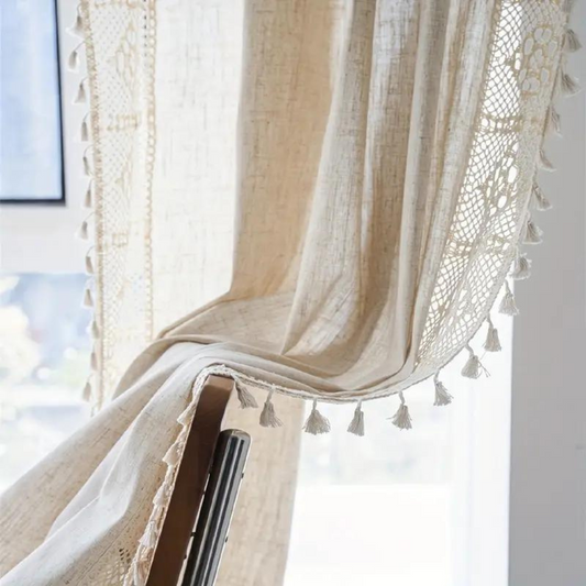 BohoWebart: Cortinas con patrones geométricos – rústicas y elegantes para el dormitorio