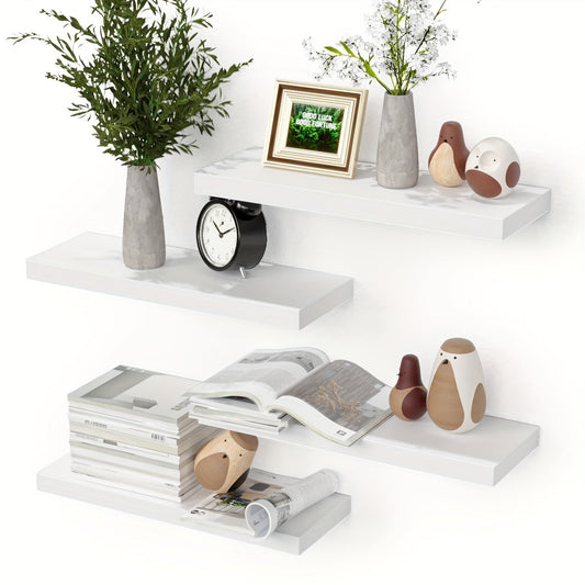 CasaWeiss: Estantes de pared de madera – 4 piezas, modernos y colgantes con montaje invisible para plantas y fotos en la sala de estar