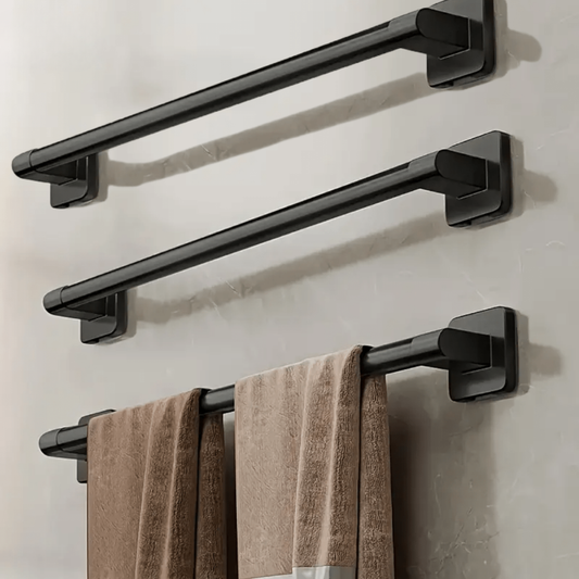 DekoStahl: Soporte para toallas de baño – elegante juego de soporte de pared de hierro, negro y contemporáneo, ahorrador de espacio y multifuncional