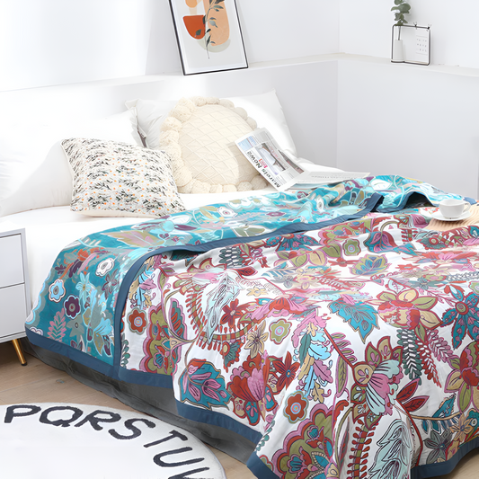 EleganzWende: Mantas de algodón con un decorativo patrón de flores y suave textura – para dormitorios y áreas de estar