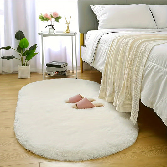 FarbWohl: Alfombra ovalada de pelo largo en diseño Tie-Dye – para dormitorio y al lado de la cama