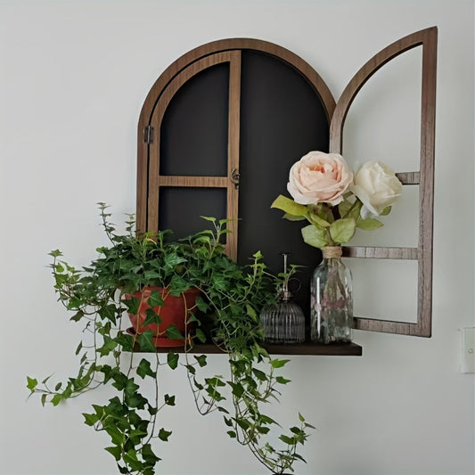 FensterHolz: Estante de pared rústico – decorativo, multifuncional y colgante con diseño de ventana para sala de estar y dormitorio