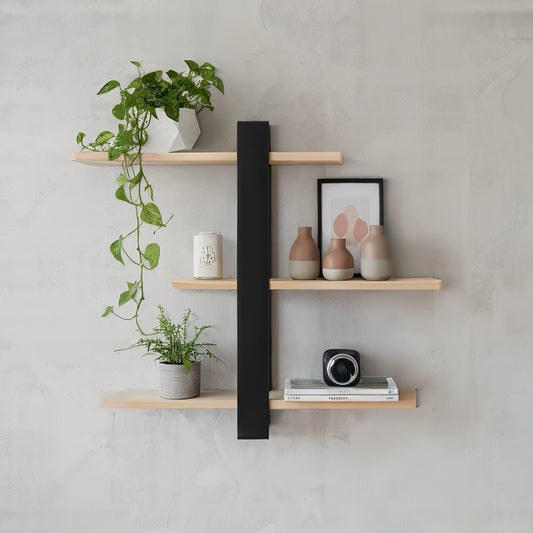 FlexiHolz: Estante de pared de madera – ajustable, flotante y colgante con almacenamiento de múltiples niveles para sala de estar y dormitorio