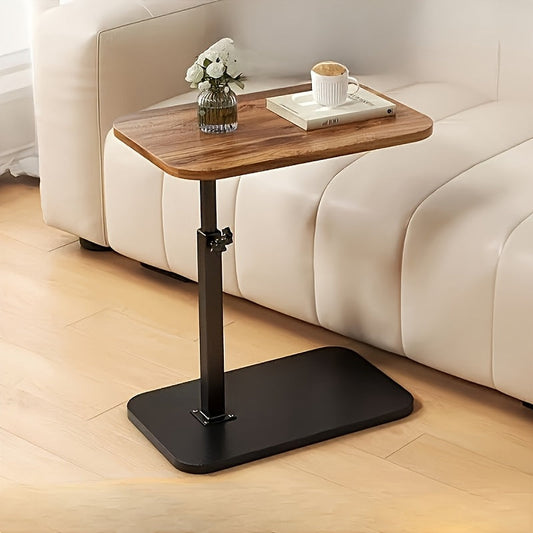 Mesa Lateral Multifuncional Ajustable en Altura con Tapa de Madera para Espacios de Vida