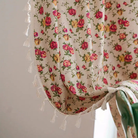 FloraBaumwolle: Cortina de algodón con estampado de flores y borlas – elegante y resistente a los rayos UV para el comedor