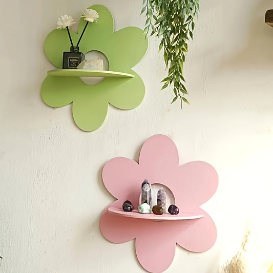 FloraVista: Estante de pared de madera – rústico, multifuncional y flotante con diseño de flores para sala de estar y oficina