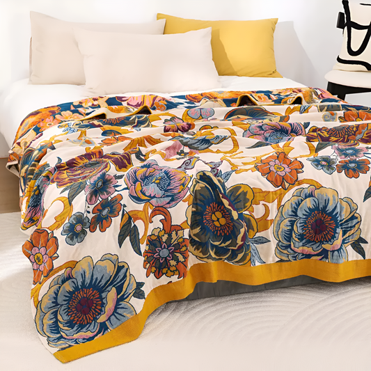 FloraWebstuhl: Manta decorativa de algodón con diseño floral y lado reversible – para dormitorio y sala de estar