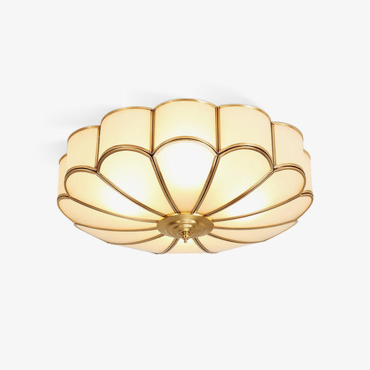 Florina: Lámpara de techo en forma de flor de vidrio y latón – Elegante para dormitorios y salas de estar