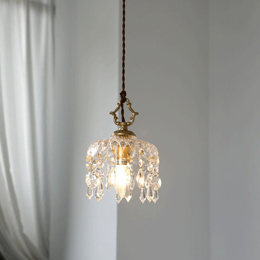 FlorinaLux: Lámpara colgante de cristal vintage con marco de cobre y pantalla de vidrio floral, LED – para pasillo y sala de estar