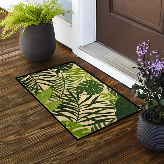 FrischEintrag: felpudo decorativo – lavable, de secado rápido y diseño de hojas suave para puerta de entrada y baño