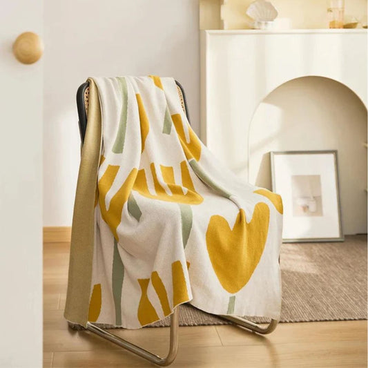 FrühlingsBlüte: Mantas de algodón con diseño de punto floral y calidad transpirable – para sala de estar y cama
