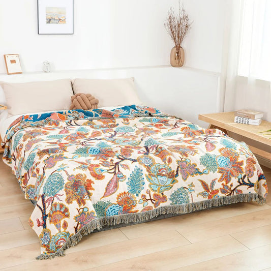 Gartenwebstuhl: Manta de algodón floral con diseño decorativo y material de fácil cuidado – para cama y sofá