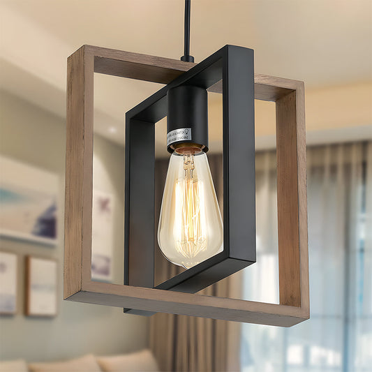 GlanzLandhaus: Lámpara colgante negra de madera moderna – decorativa y funcional para comedor y sala de estar