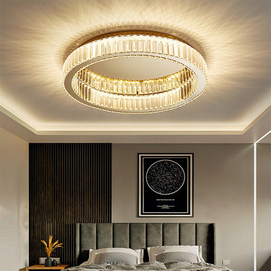 GlanzRund: Lámpara de techo de cristal redonda color dorado – elegante y brillante para dormitorios y áreas de estar