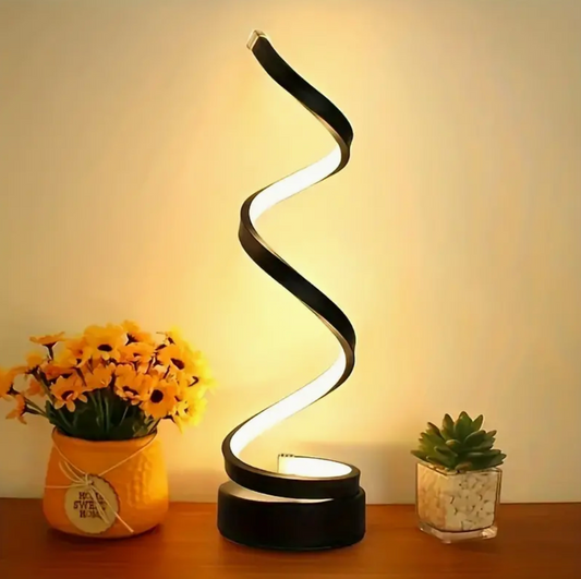 GlanzWelle: Lámpara de Mesa LED Moderna en Espiral – Regulable por USB